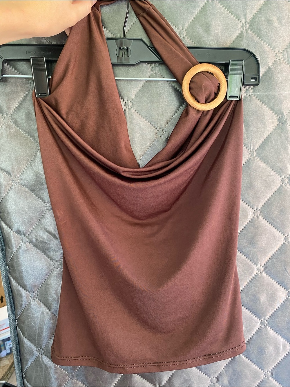 See You Monday Brown Cowl Neck Halter Top Ring Detail NWT xs